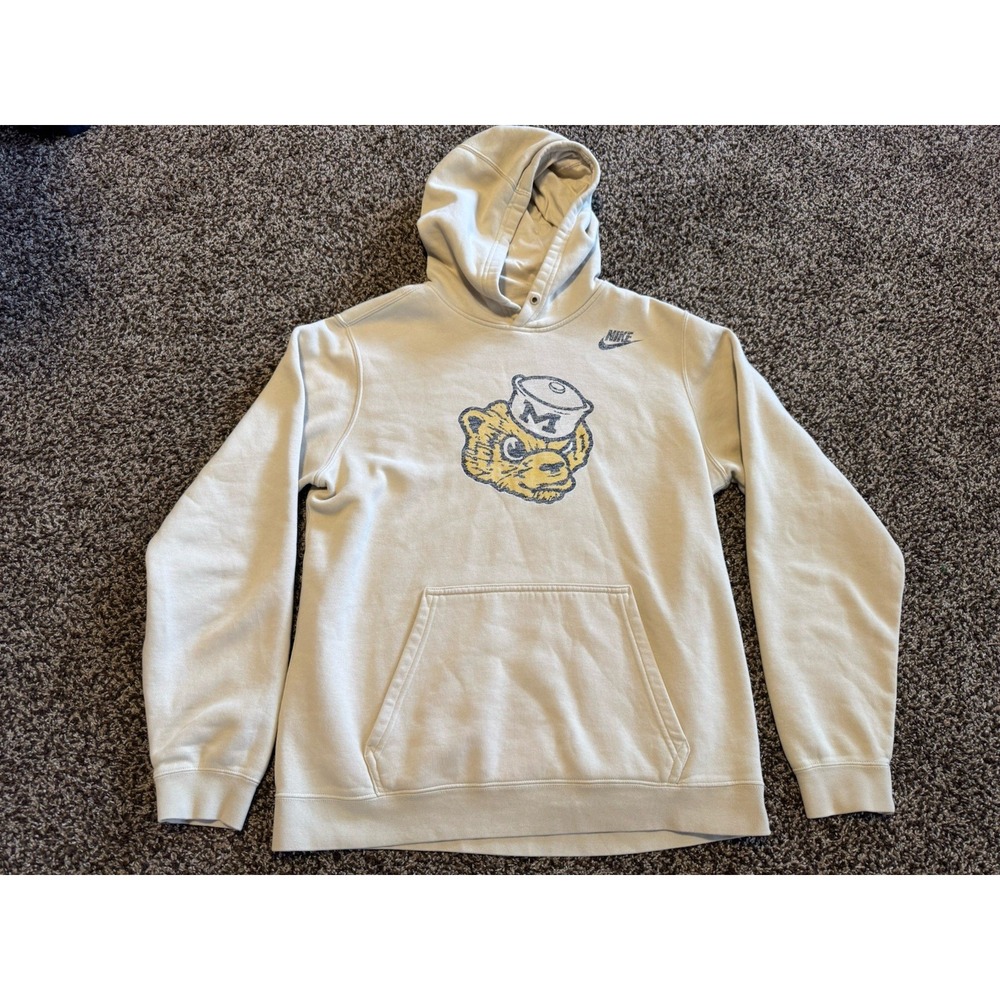 Nike Michigan Wolverines Hoodie Sweatshirt Men's M Cream Distressed Vault Logo